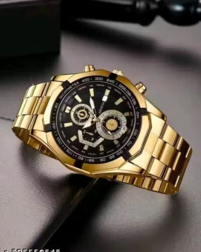 Golden Black Stainless Steel Men's Watch - Long Strap Analog Watch - For Men 1985-Gold