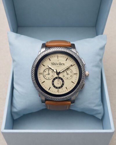 Shivilex Classic Chronograph Style Men’s Watch with Brown Leather Strap & Premium Steel Case