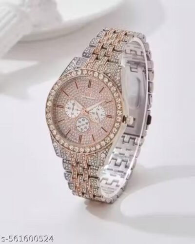 Analog Watch - For Men & Women Analog Gold Silver Two Tone Round Diamond Chronograph Unisex Analoge Watch