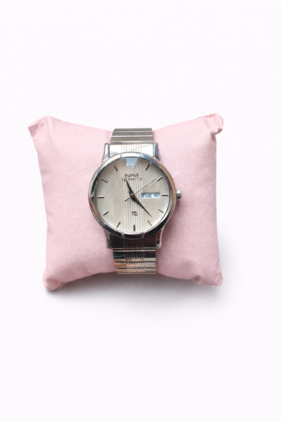 Shivilex Quartz Silver Dial Day & Date Men’s Watch with Stainless Steel Strap